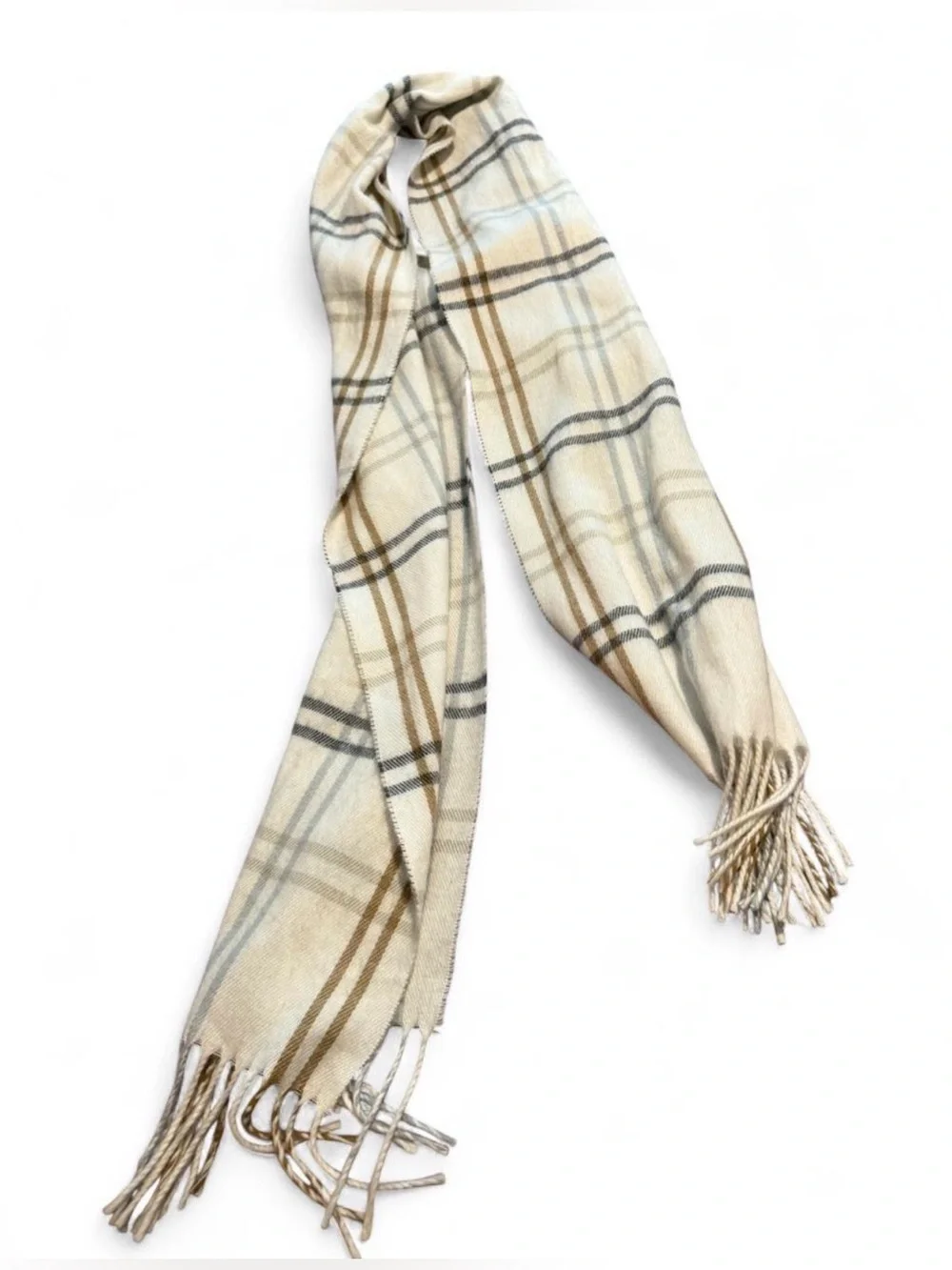 Cejon Plaid Fringe Scarf - Cream, Brown & Gray